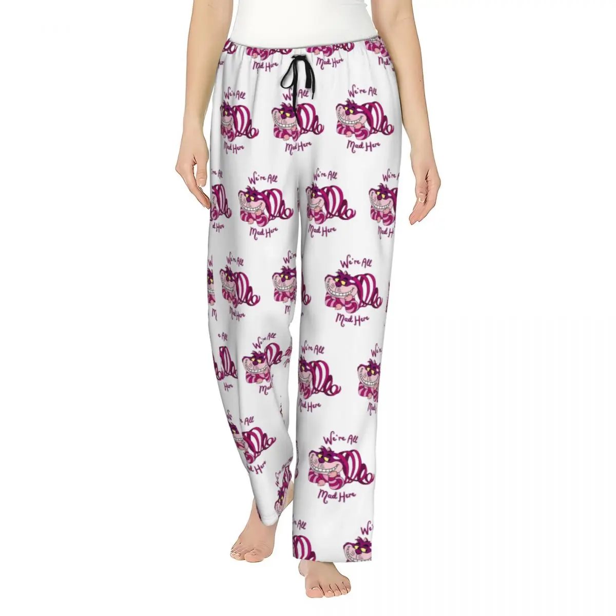 

Custom Alice In Wonderland Cheshire Cat Pajama Pants Sleepwear Women Elastic Waistband Sleep Lounge Bottoms with Pockets