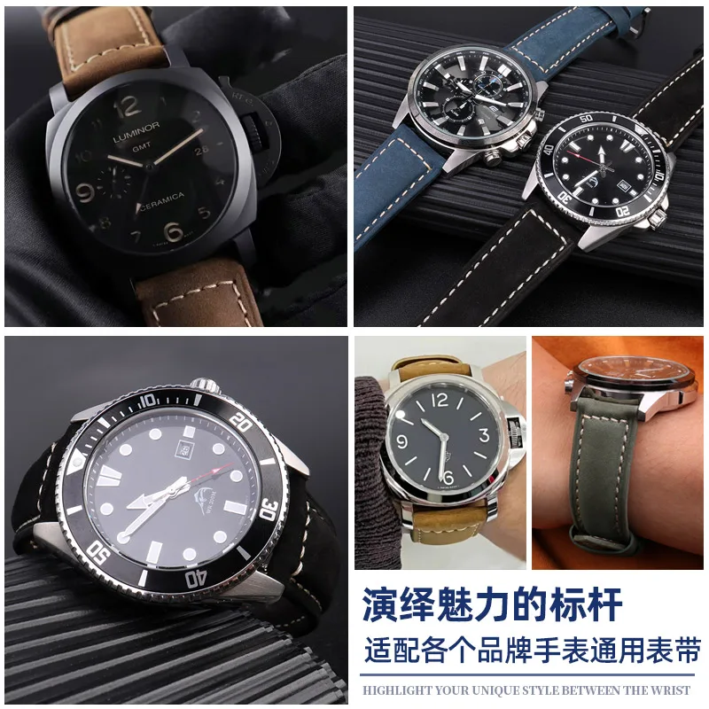 Cow Leather Watch Strap Brown Black Blue green khaki Vintage Watch Band 20mm 22mm 24mm 26mm For Panerai Casio HUAWEI Men's strap