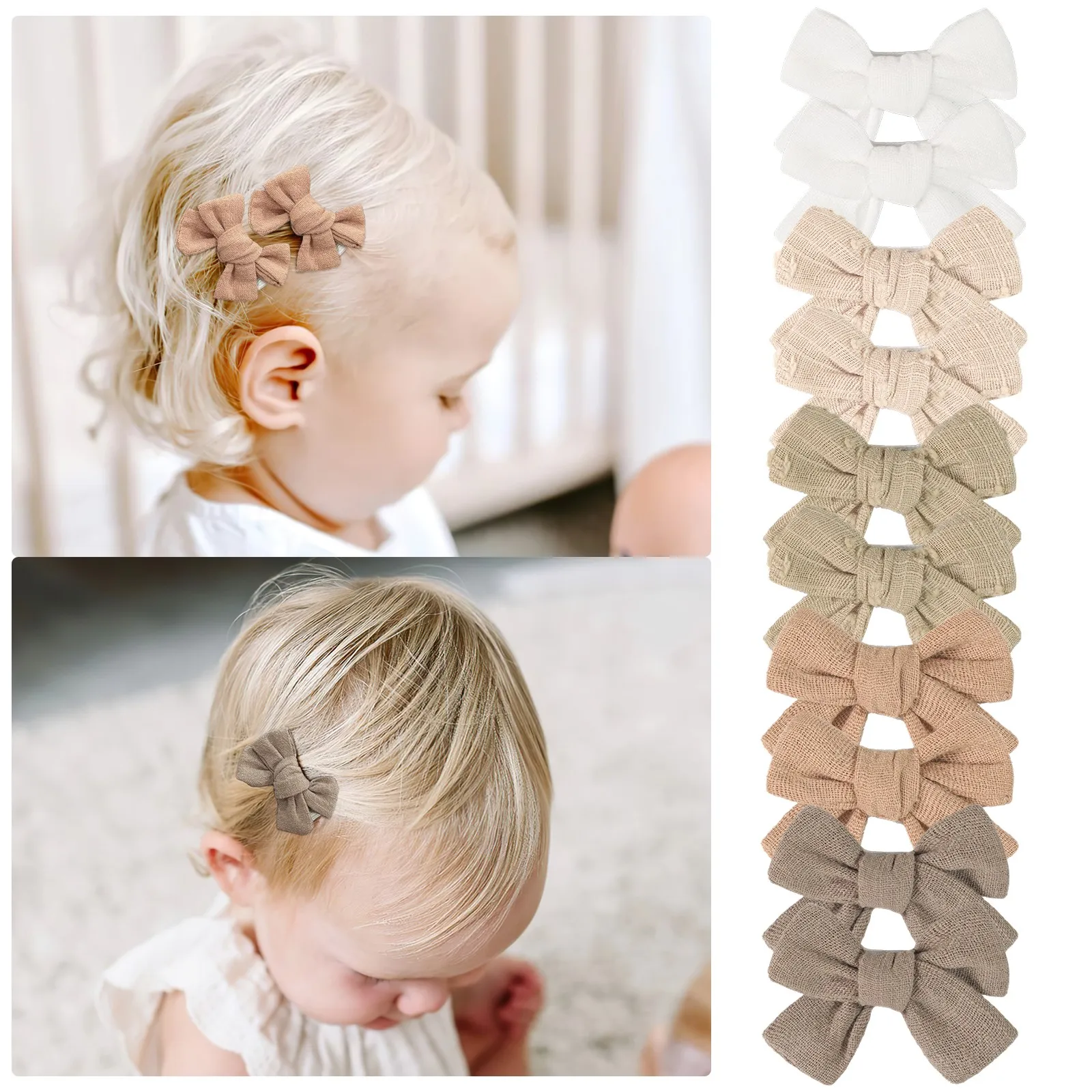 10Pcs Baby Bows Cotton Linen Fabric Hair Bows Alligator Hair Clips Barrettes and Hair Accessories for Baby Girls,Toddlers Kids
