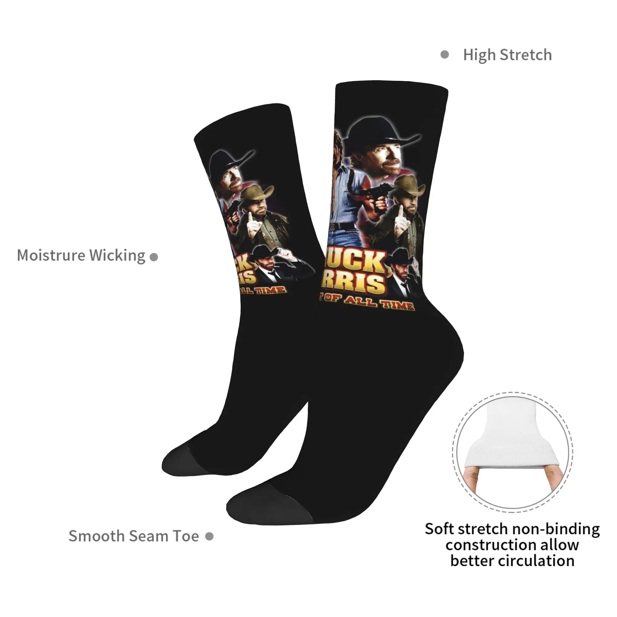 Chuck Norris GOA Socken Harajuku Strümpfe Ganzjahres-Langsocken Zubehör für Weihnachtsgeschenke für Männer und Frauen,
