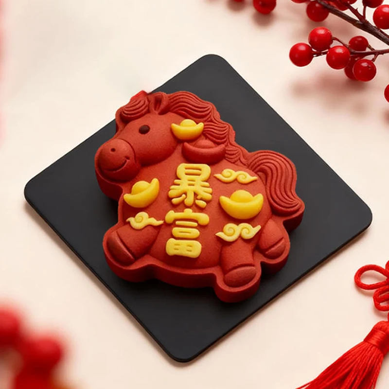 قالب حصان من السيليكون الكرتوني للبودنغ والجيلي والموس والشوكولاتة ومكعبات الثلج أداة خبز يدوية الصنع قالب حلوى هدية سنة الحصان