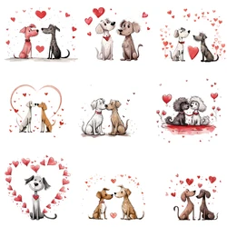 15cm Kids Heat DTF Transfer Heart Love Dog Theme Sticker Iron On Fashion Women Patch On Clothing Sticker T Shirt DIY Appliqued
