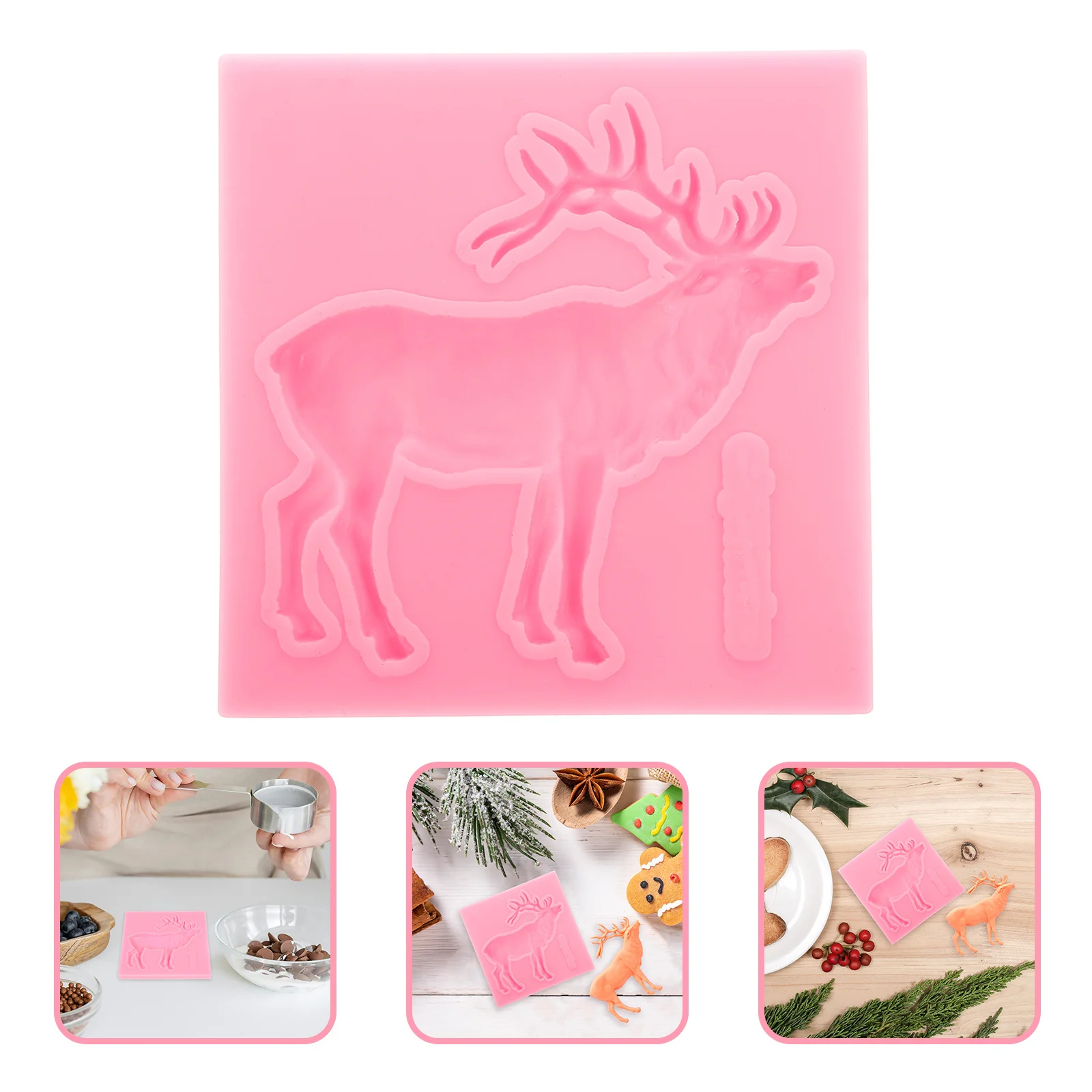 

Silicone Cake Mold Christmas Deer Shape Pink Flexible Non-Stick Baking Tool for Fondant Chocolate Candy Ice Cube Jelly DIY