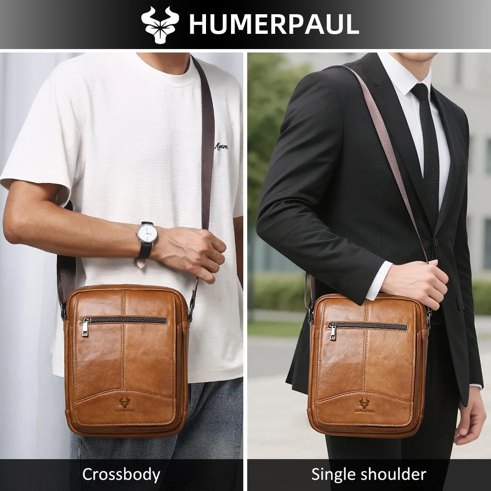 

Men's genuine leather tablet computer, large-capacity single-shoulder travel bag and retro square crossbody backpack