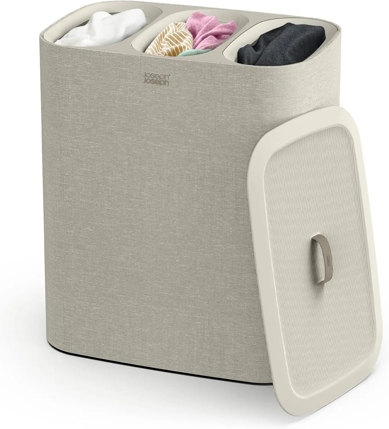 

90L Laundry Hamper with Lid, 3 Removable Wash Bags for Easy Fabric Sorting - Ecru