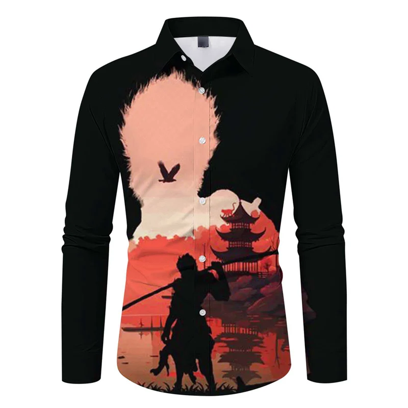 New Dark Goku Game Hot Sale Men's T-shirt Shirt Casual Fashion Street Men's Tops Monkey Goku Men's Women's Long Sleeve Shirt