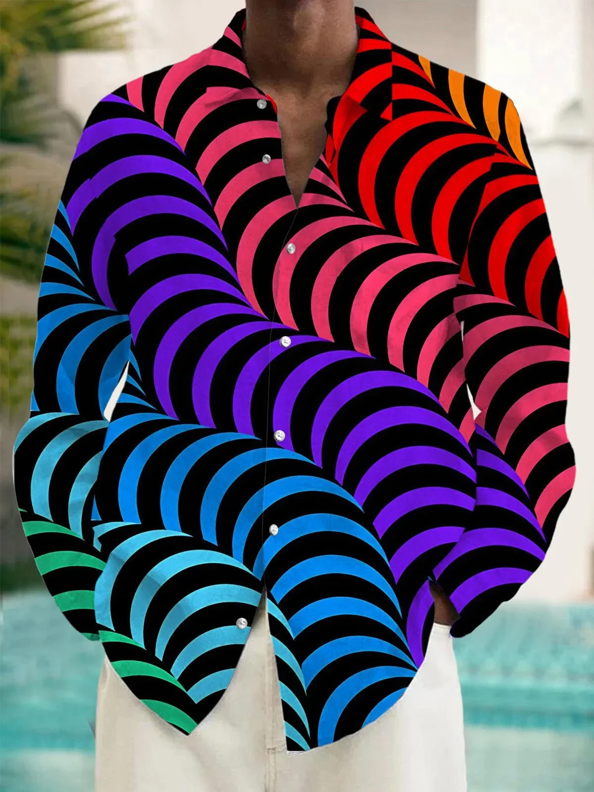 New'w Men's Natural 3D Print Shirts, Button Casual Shirts, Spring Summer, Printed Long Sleeves, Daily, Fashionable, Comfortable