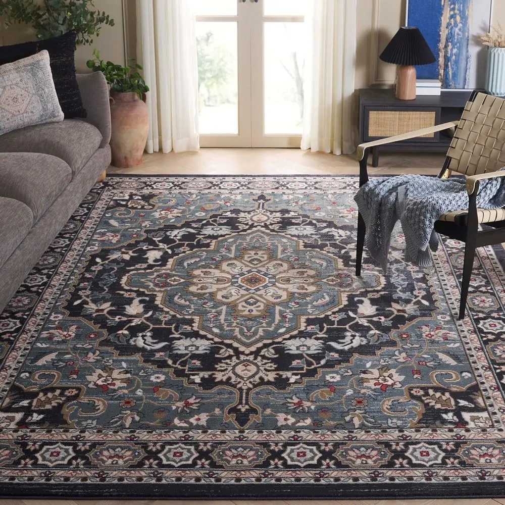 

11' x 15' Geometric Area Rug - Anthracite/Teal, Perfect for High Traffic Living Spaces