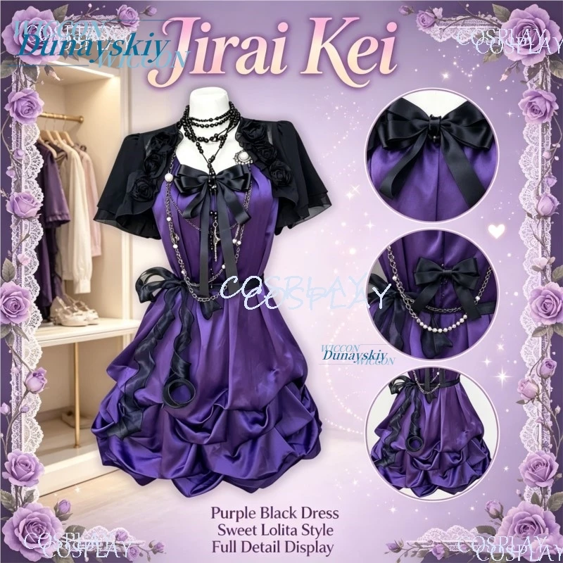 Jirai Kei Vintage Gothic Lolita Zweiteiler Set Japanische Damen Schleife Spitze Kurze Strickjacke Gerüschter Saum Lila Mini-Kleid Party-Outfit