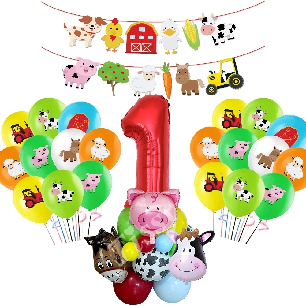 Bauernhoftier-Ballonturm mit digitalem Ballonkarton, Kuh-/Schweine-/Schafballons, Kinder-Bauernhoftiere, alles Gute zum Geburtstag, Party-Dekoration – Detail 1