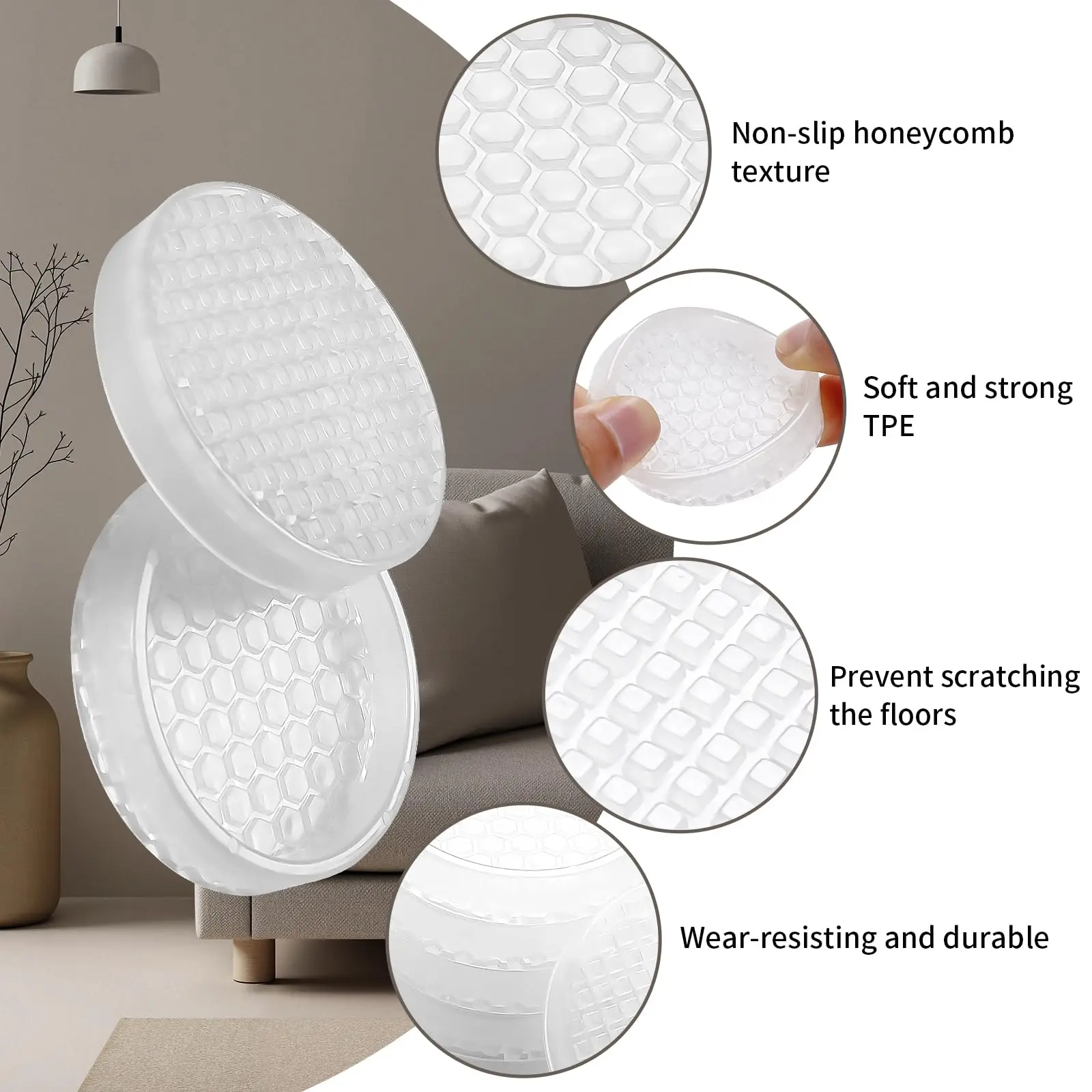 4PCS Chair Leg Floor Protector Covers 1.6" 2.0''TPE Furniture Pads Furniture Pads Protectors Feet Caps No Scratches Reduce Noice