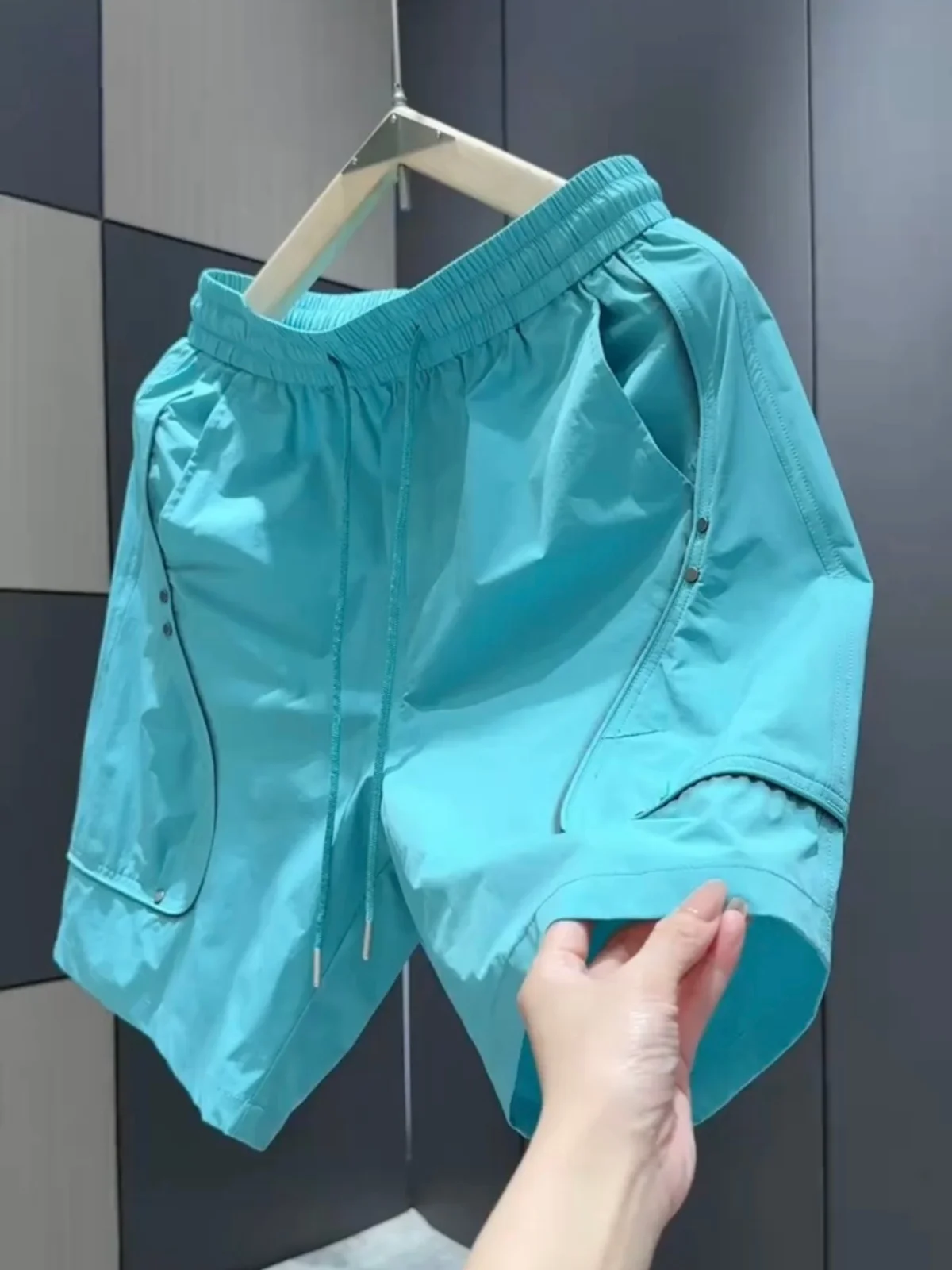 Summer Thin Candy Color Ice Silk Quick Dry Casual Shorts Men's Loose Breathable Outdoor Sports Five-Quarter Length Pants