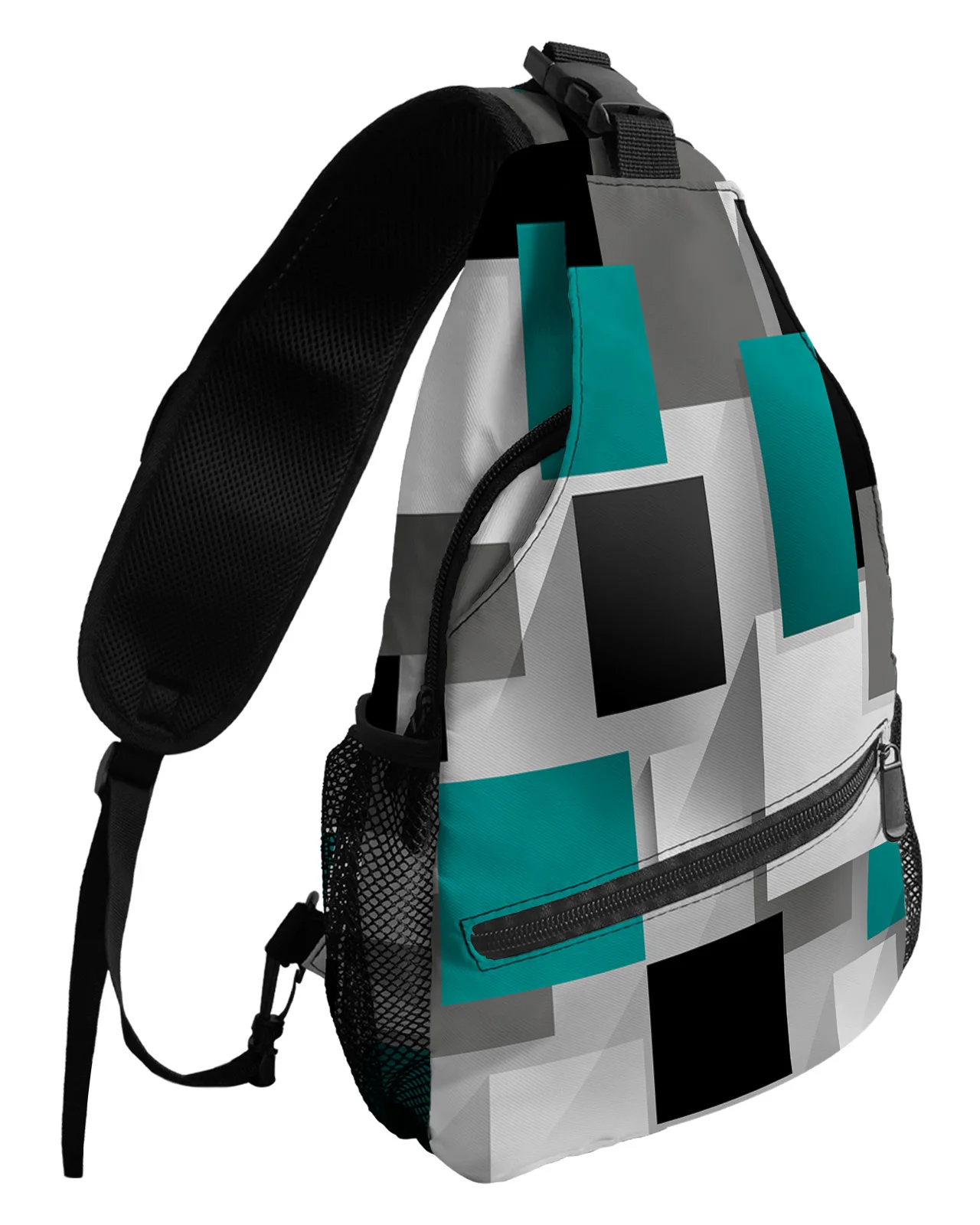 Geometric Aqua Abstract Chest Bag for Men Women Casual Crossbody Bag Outdoor Travel Climb Waterproof Sling Bag