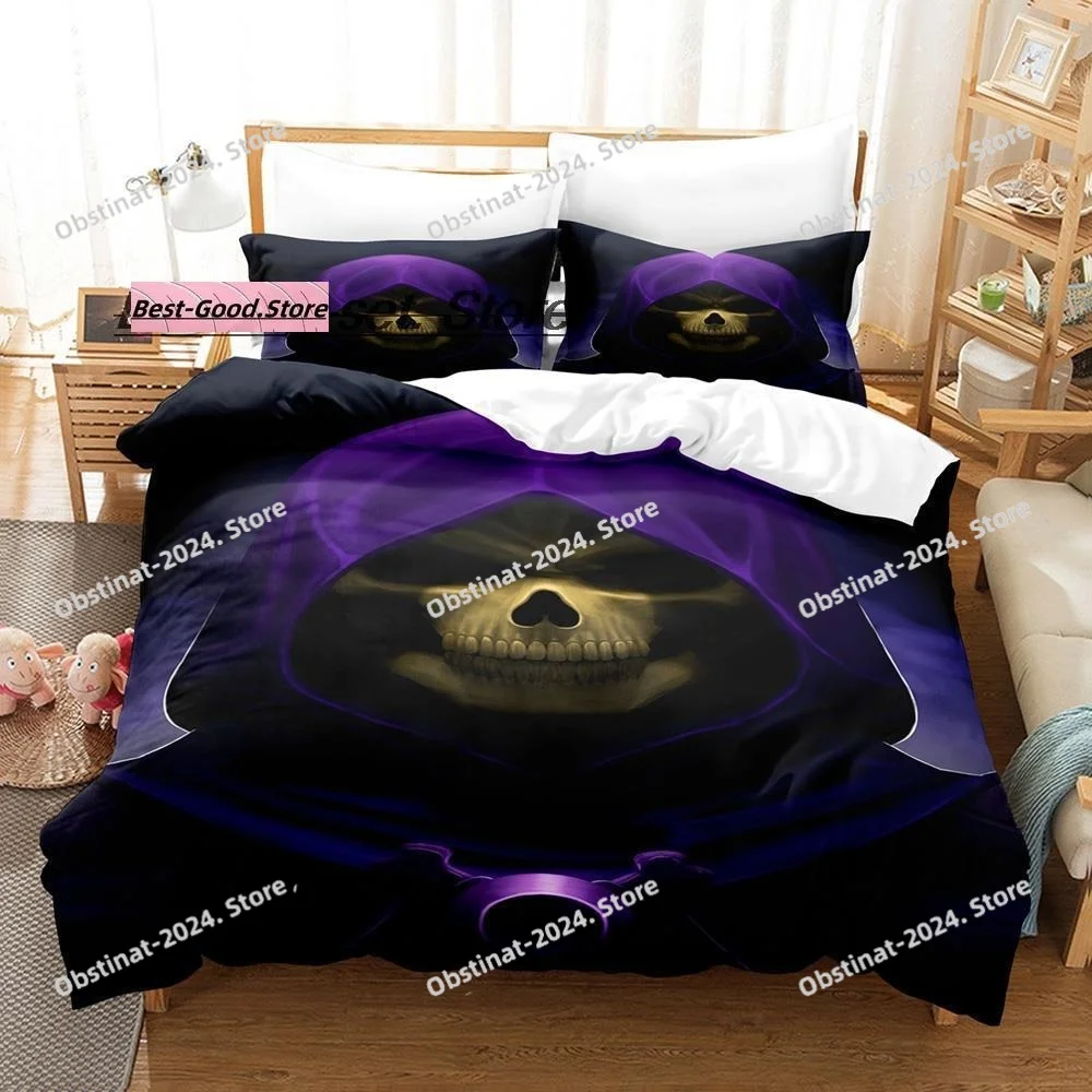 

2014 Skull Skeletor Bedding Set Printed Bed Set Duvet Cover Sheet Pillowcase Bed Soft Quilt Cover Full Queen King Size 3D Anime