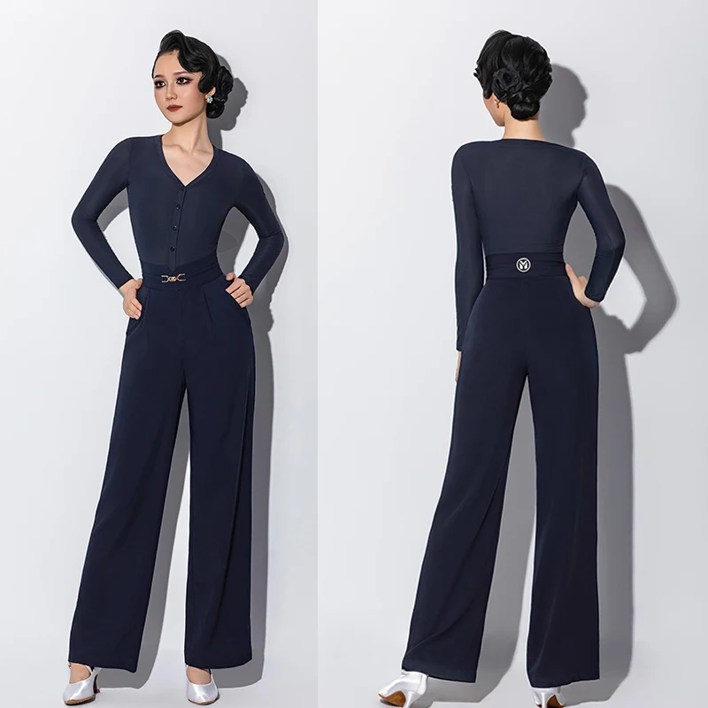 2025-top-da-ballo-moderno-pantaloni-da-valzer-blu-abiti-da-pratica-per-le-donne-samba-chacha-tango-costumi-per-spettacoli-di-danza-latina-per-adulti