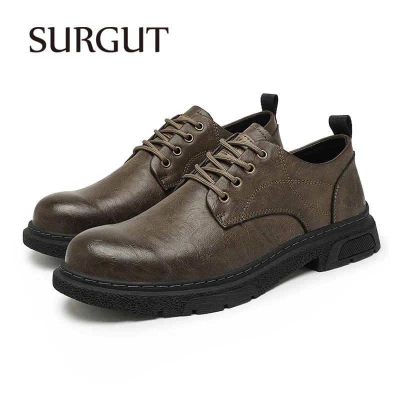 SURGUT Men Leather Casual Shoes Spring Vintage Classic Shoes For Men Comfort Handmade High Quality Working Men Shoes Big Size 46