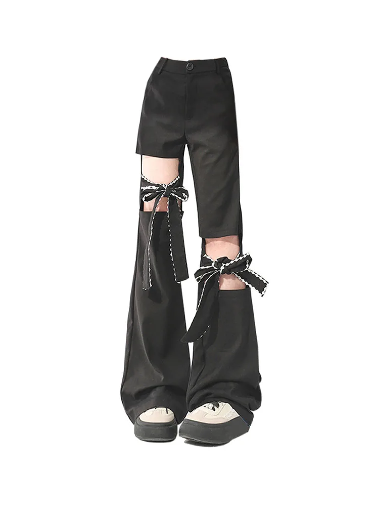 

American Style Sexy High Waist Straight Pants Women New Design Trend Denim Pants Summer 2024 Sweet Lace Up Bow Jeans Trousers