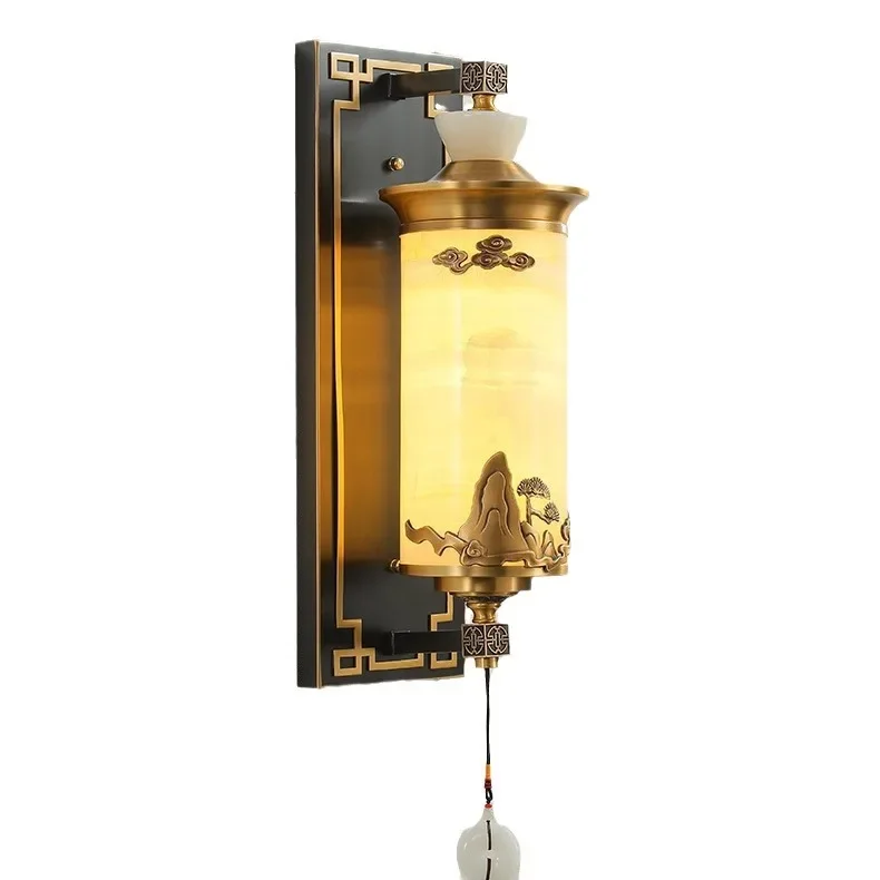 

Jade new Chinese wall lamp, new all copper Chinese style, living room zen bedside bedroom lamp, porch aisle