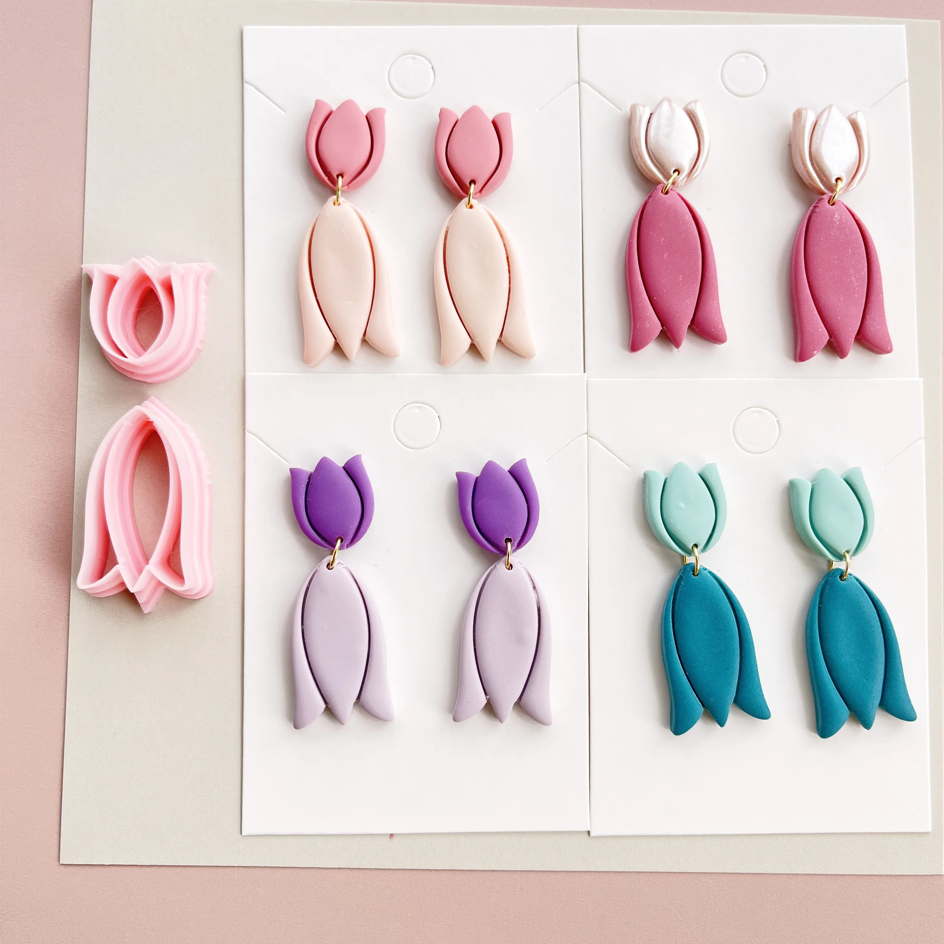 Two-piece set/Tulip/Petal Shape Polymer clay Mold Cutter Tools DIY handmade earrings jewelry making