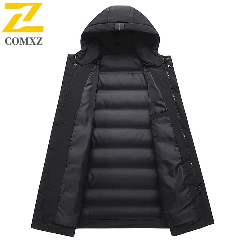 COMXZ الفاخرة الحشو القطن وسادة مبطنة يندبروف بلون الأعمال جولف مكتب سترة طويلة السفر فضفاض الرجال الشتاء سترة