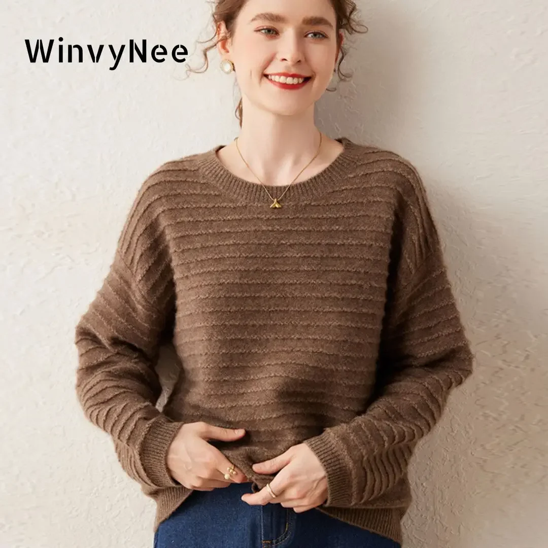 

WinvyNee WinvyNee Women's Clothing O Neck Solid Knit Stripped Pullovers Cashmere Wool Casual Comfort Winter Plus Size A1464016