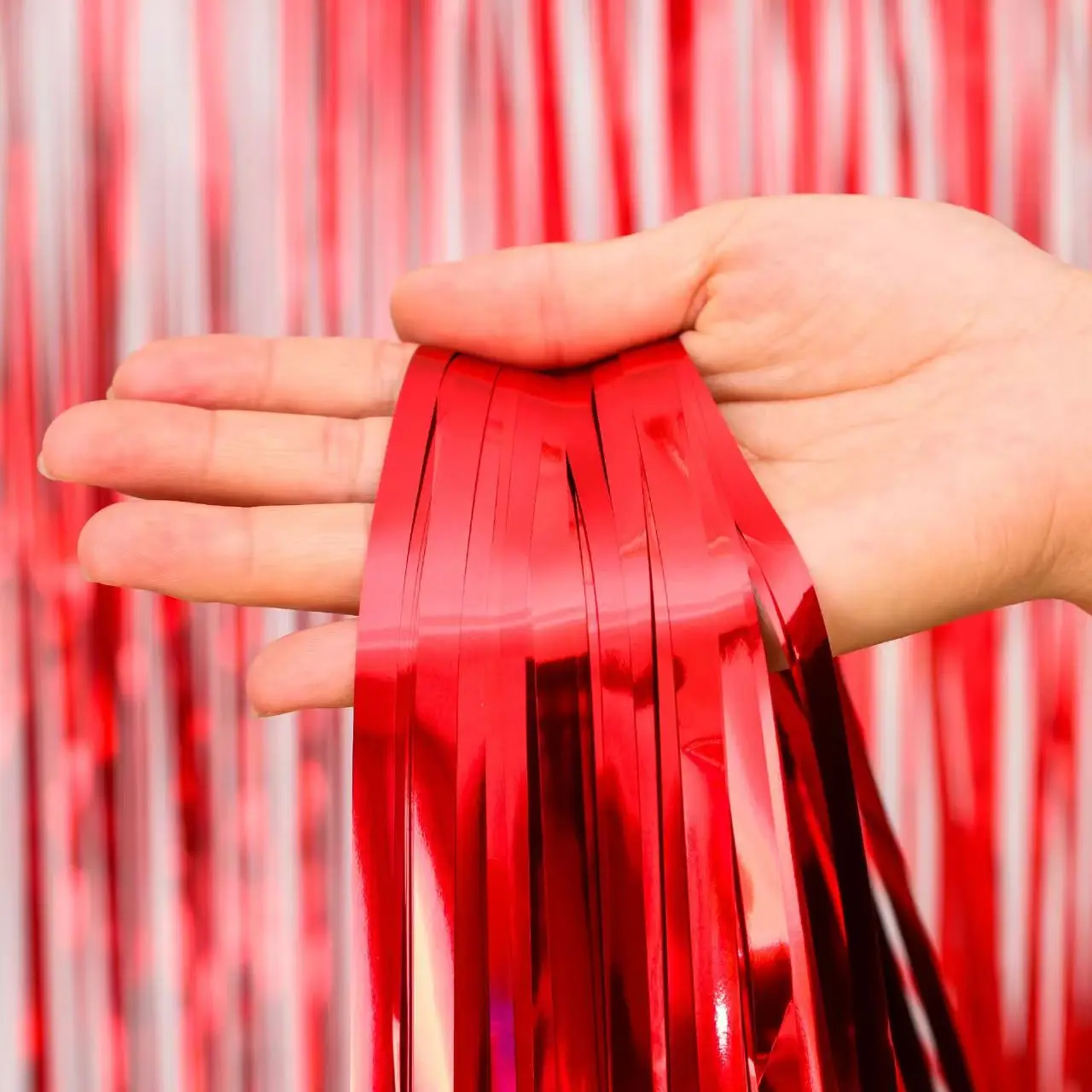 Party Backdrop Curtain Glitter Red Rose Gold Pink Tinsel Fringe Foil Curtain Birthday Wedding Decoration Adult Anniversary Decor