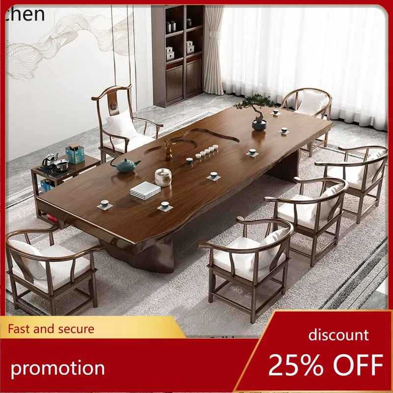 ZML New Chinese Style Solid Wood Tea Table Modern Simple Zen Home Tea Table Office Tea Table and Chair