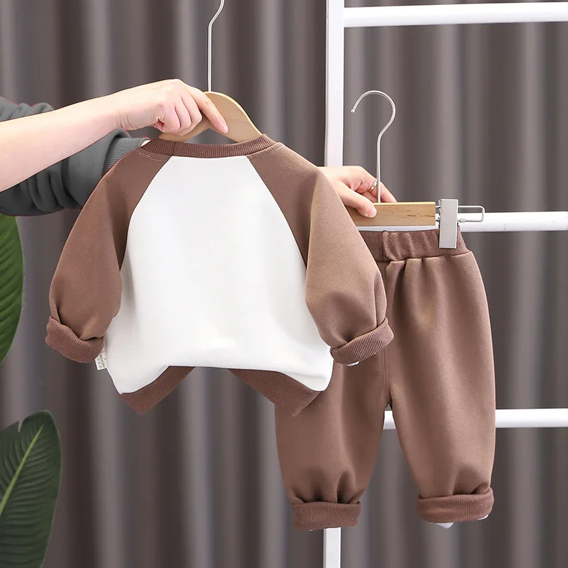 Vêtements de printemps et d'automne pour bébés garçons de 9 à 12 mois, Économie et pantalons à manches longues et col rond, ensemble de tenue deux pièces pour filles