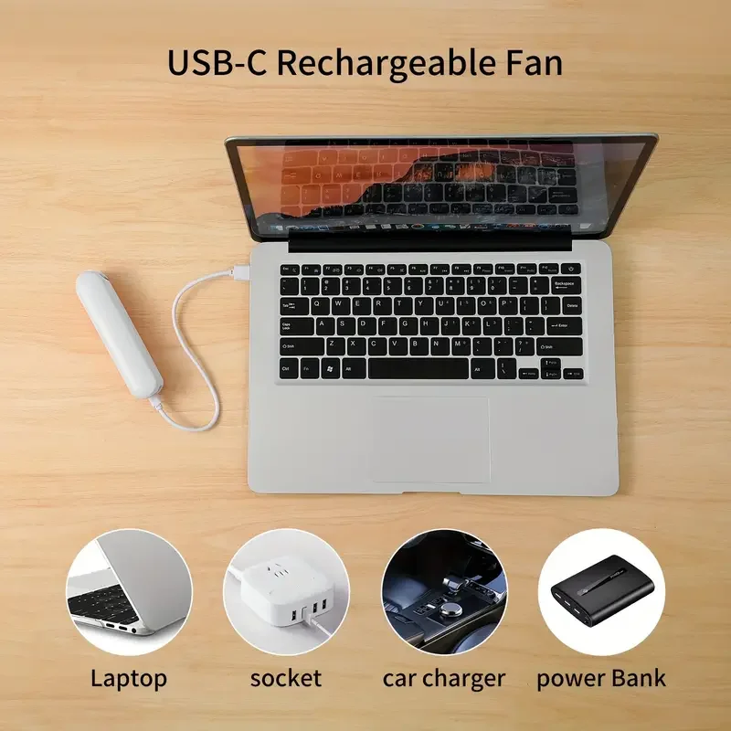 2000mAh 배터리, 3가지 속도 조절 가능, 접이식 및 여행용 경량, 사무실, 캠핑용 소형 USB-C 충전식 미니 팬