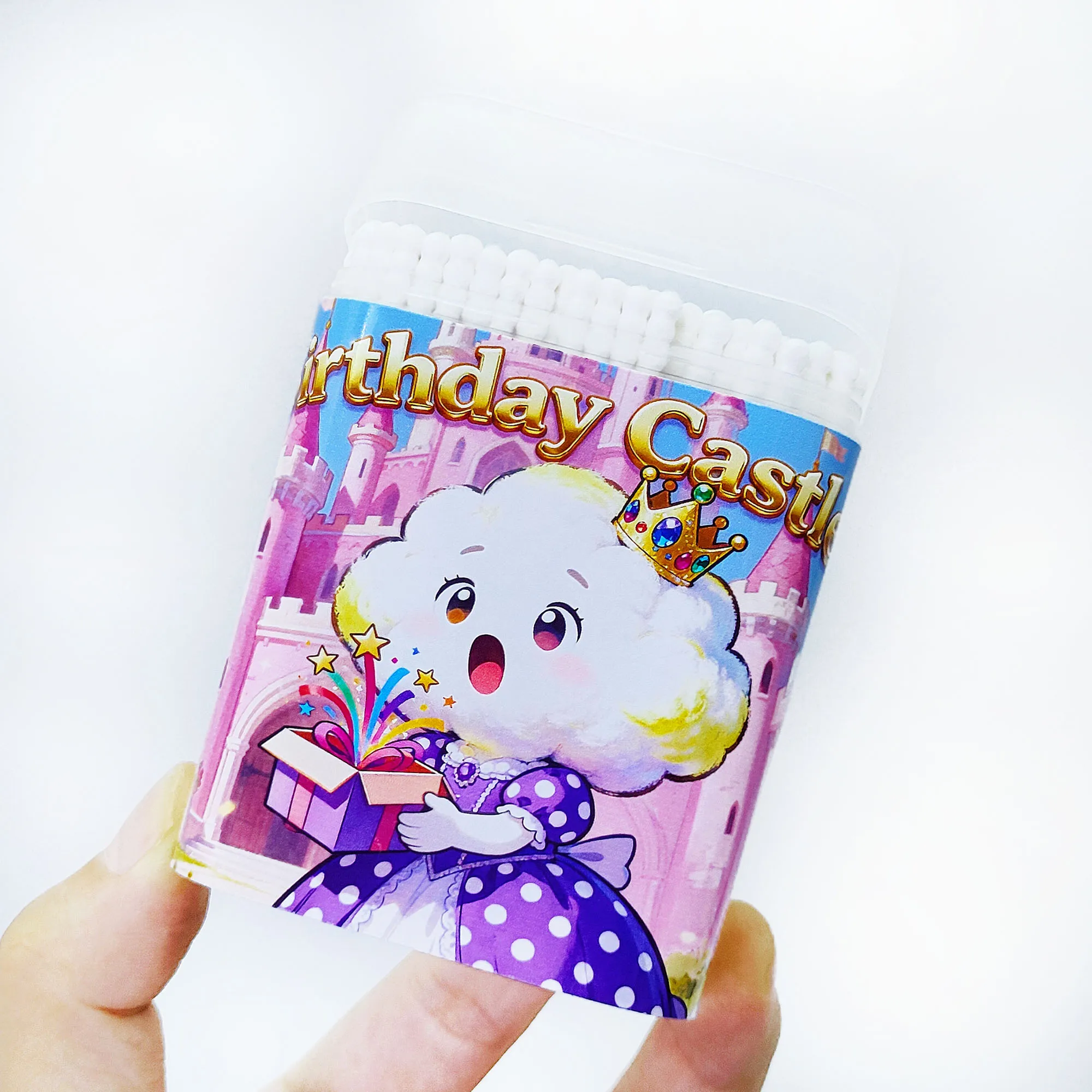 200개/600개 생일 테마 면봉, 생일 축하, 다기능 이중 헤드 나선형 원형 면봉 스틱.