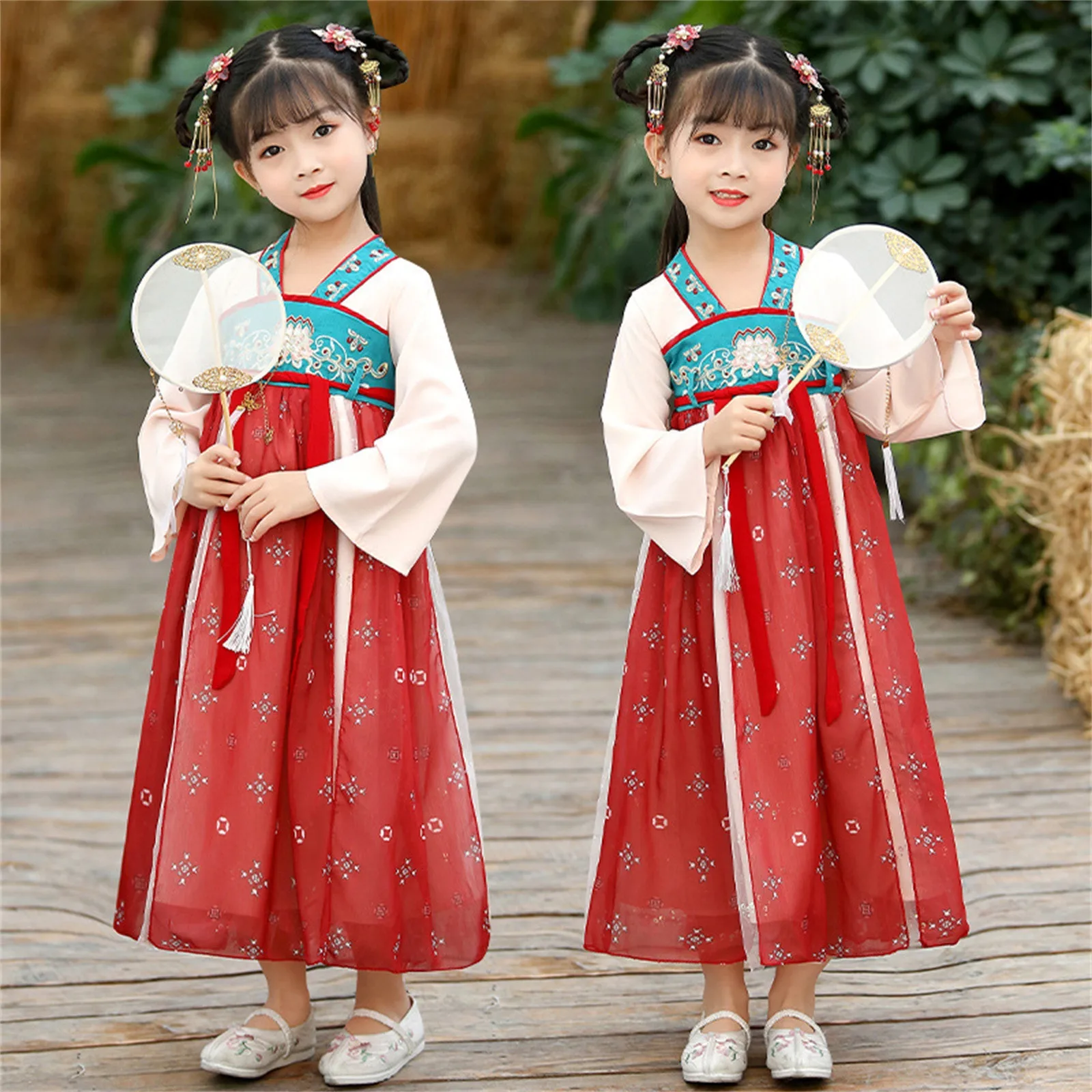 

4-15 Years Kids Fairy Dresses Guzheng Hanfu For Girls Long Sleeves Chinese Custom Style Performance Costumes Princess Dresses