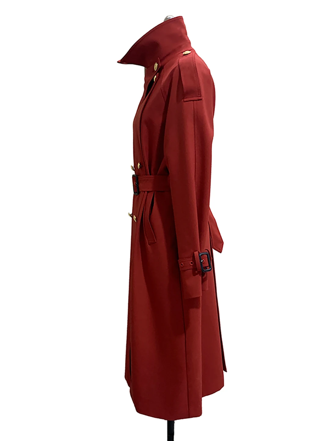 Nerazzurri Long Double-Breasted Red Windbreaker Spring Women's Fashionable Loose Coat Shoulder Insert Design Polyester Fiber