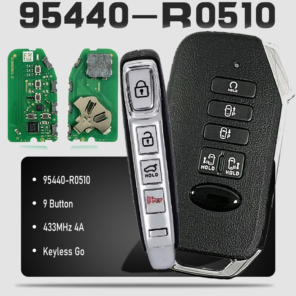 KEYECU 95440-R0510, Smart Remote Car Key Fob 433MHz 4A Replacement Keyless Go 9 Button for KIA Carnival 2022