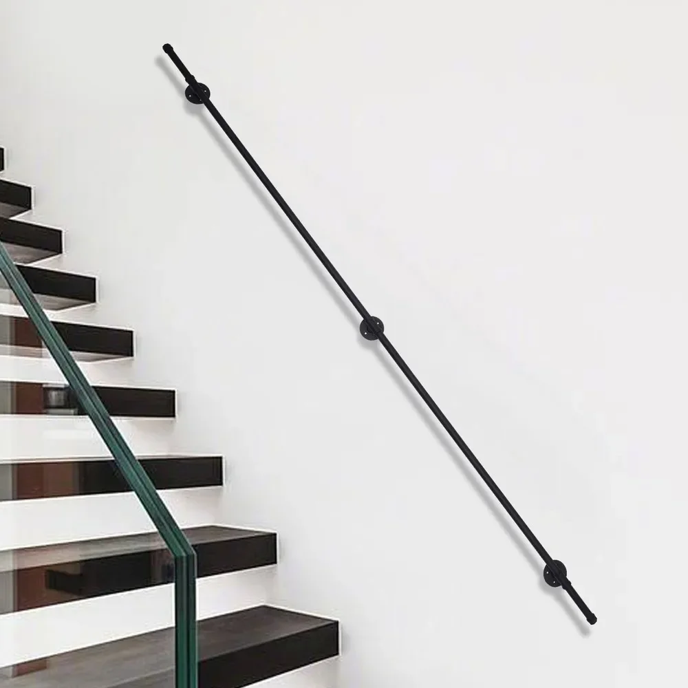 

8 FT Wall-Mount Iron Handrail Stair Railing Indoor Home w/ Installation Kit