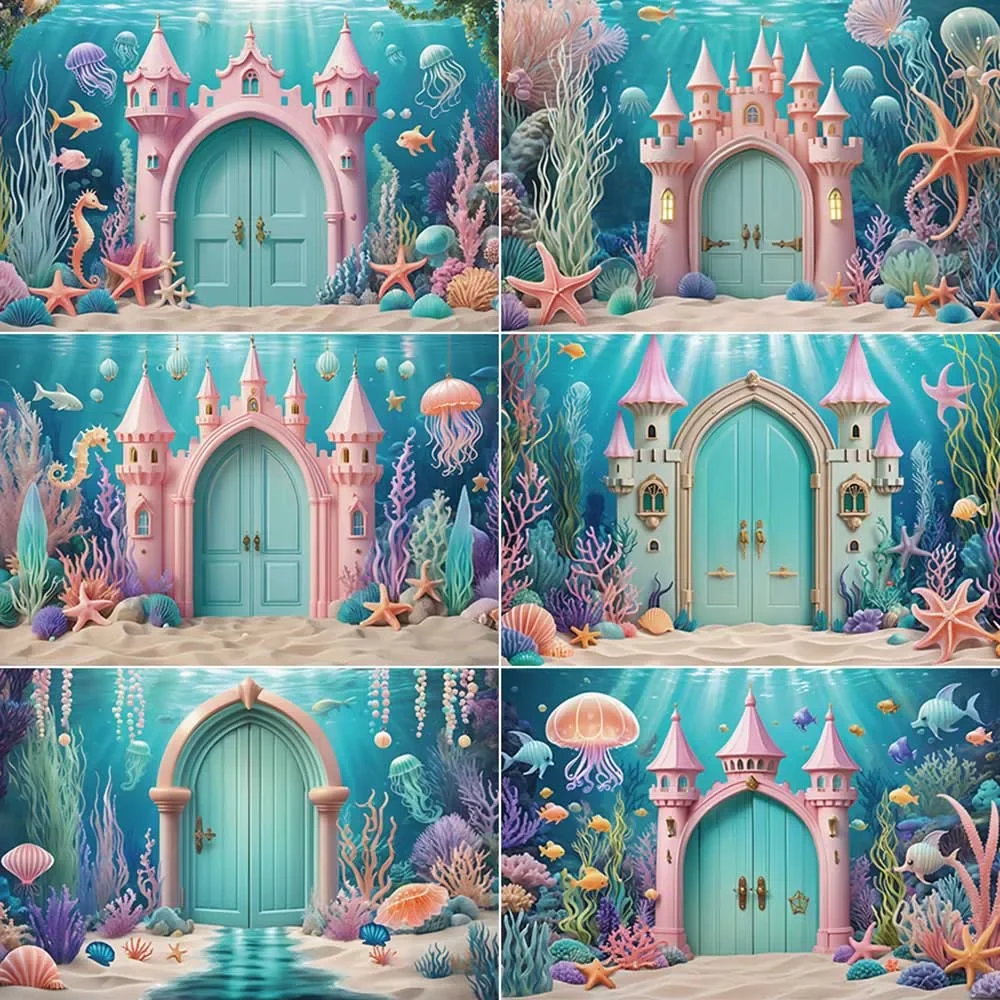 

MOON.QG Underwater Mermaid Photography Backdrop Seabed Aquarium Marine Organism Photozone Background Children Studio Photobooth