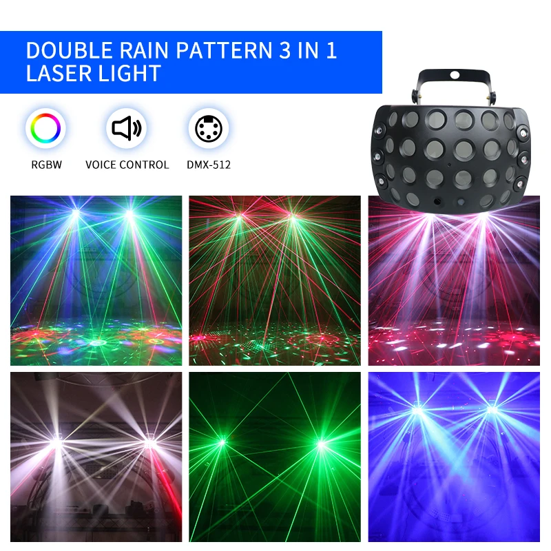 New RGBW Disco DJ Bar Party Christmas Stage Light Led Laser Light Double Rain Butterfly 3-in-1 Rotating Pattern Effect Light