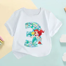 The Little Mermaid Ariel Princess Number Print Girls Clothes 1 2 3 4 5 6 7 8 9 Years Birthday Kids T shirt Baby T-Shirt,HKP2697