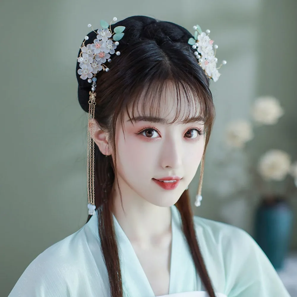 

Retro Flower Chinese Style Hairpin Set Tassel for Buns Hanfu Hair Stick Pearls Headwear Butterfly Hair Comb Cheongsam