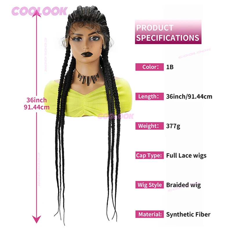 36 "شعر مستعار مضفر بدون صمغ الاصطناعية كامل الدانتيل شعر مستعار مضفر للنساء كورنو الضفائر شعر مستعار جديلة شعر مستعار مضفر الأفريقي #4