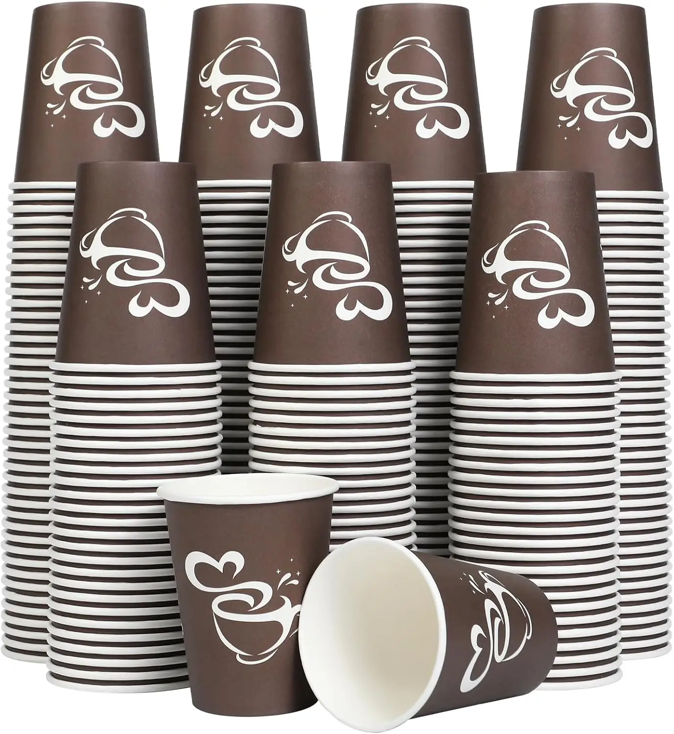 

300 Count 12 oz Paper Coffee Cups, Disposable Drinking Cups for Hot or Cold Beverage, 12 ounce Brown Coffee Cups for Par