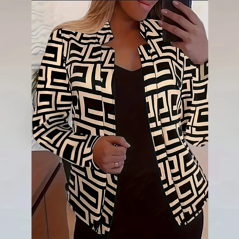 

Women's Fashionable and Elegant Open-Front Unbuttoned Printed Jacket with Stylish and Exquisite Design Women's Outerwear
