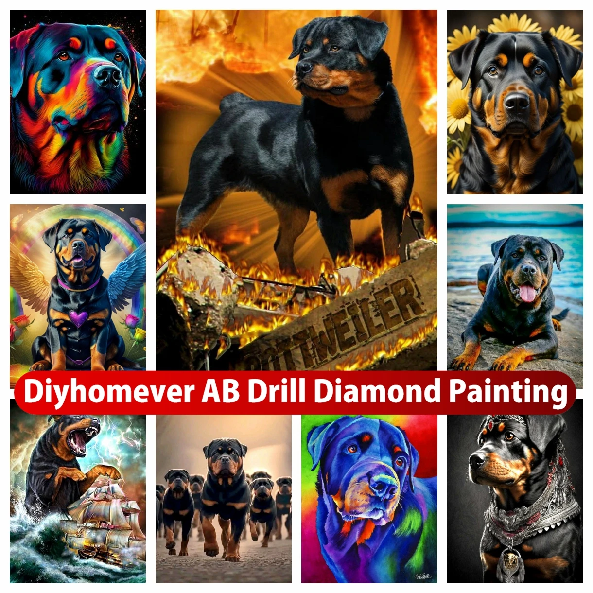 Rottweiler Dog 5D DIY AB Diamond Painting Mosaic Cute Pet Animal Cross Stitch Rhinestones Handmade Craft Embroidery Home Decor