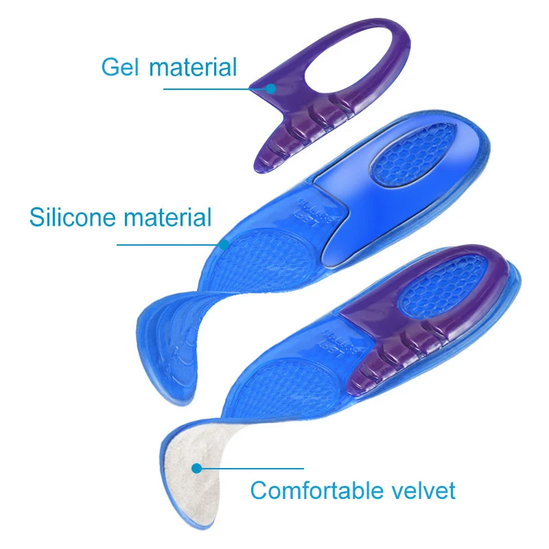 Semelle intérieure en gel de silicone pour le massage sportif, support d'arc orthopédique, inserts oto pour les pieds, coussin de chaussure souple à haute élasticité, hommes et femmes