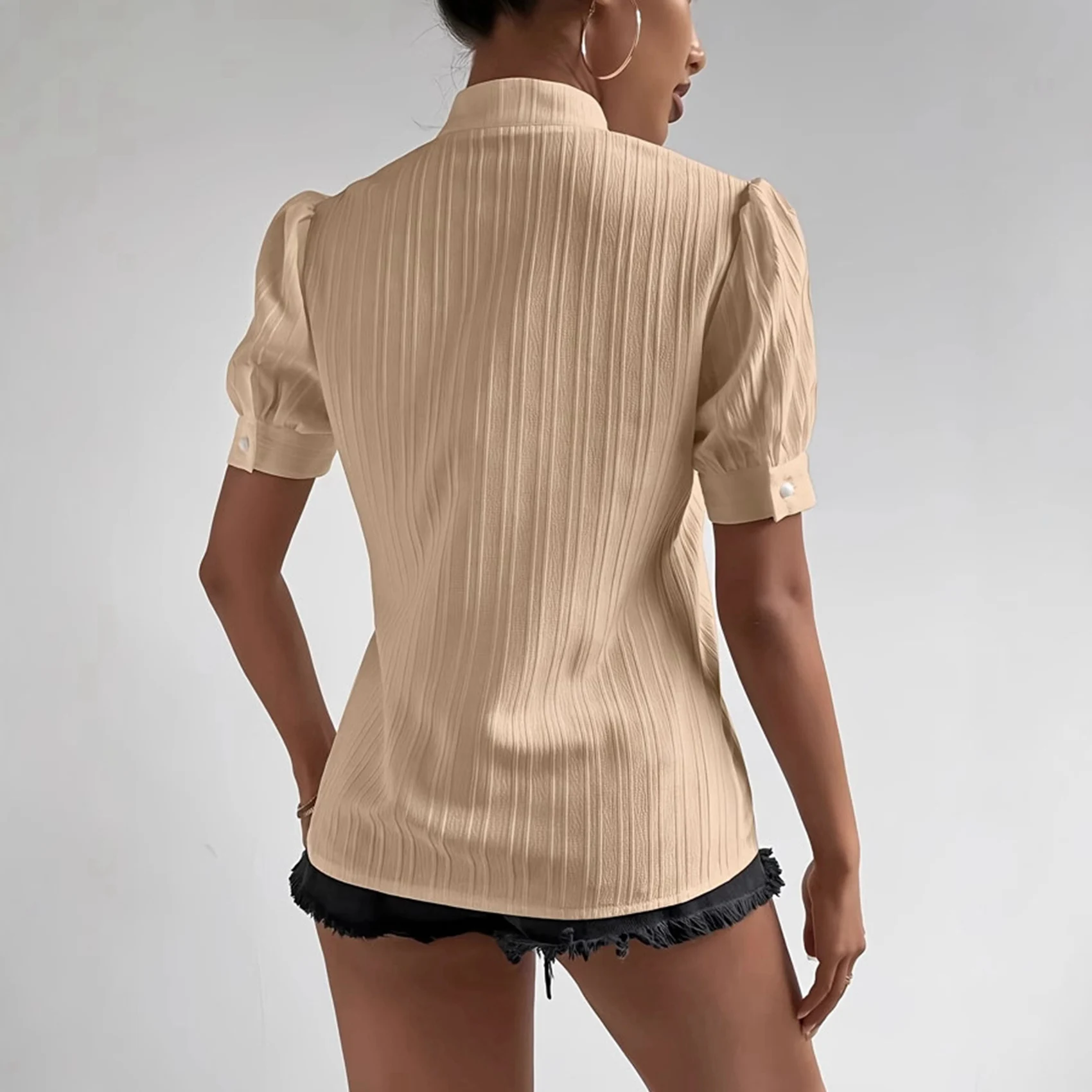 

【SEE】Womens Short Sleeve Shirts Button Down Blouse Casual Summer Textured Tops