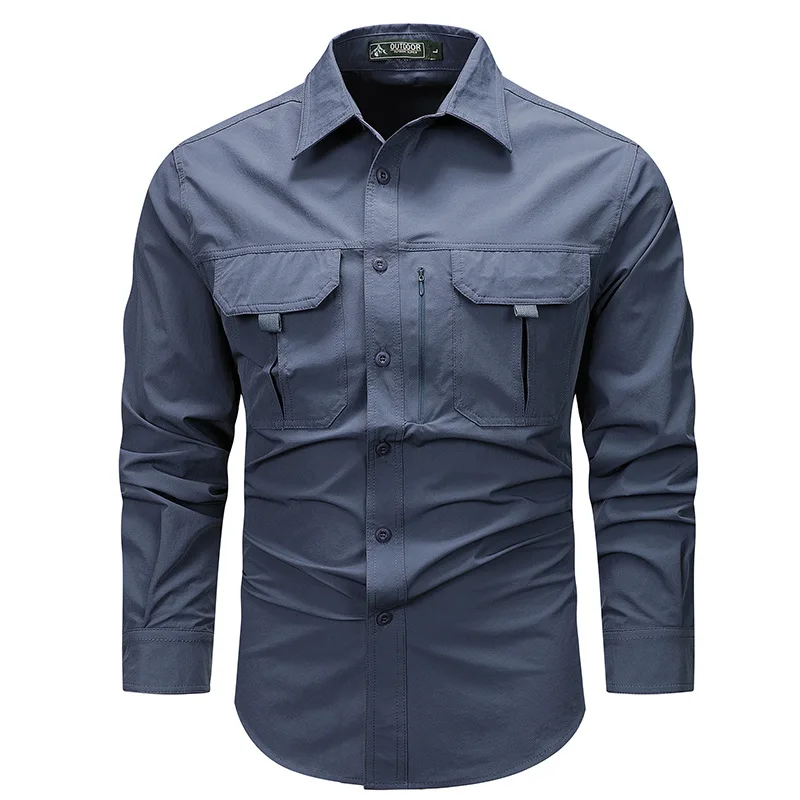 Spring Autumn Men\'s Shirts Tactical Work Long Sleeve Shirt Tops Outdoor Casual Multi-pocket Camp Hike Cargo Long-sleeved Shirts