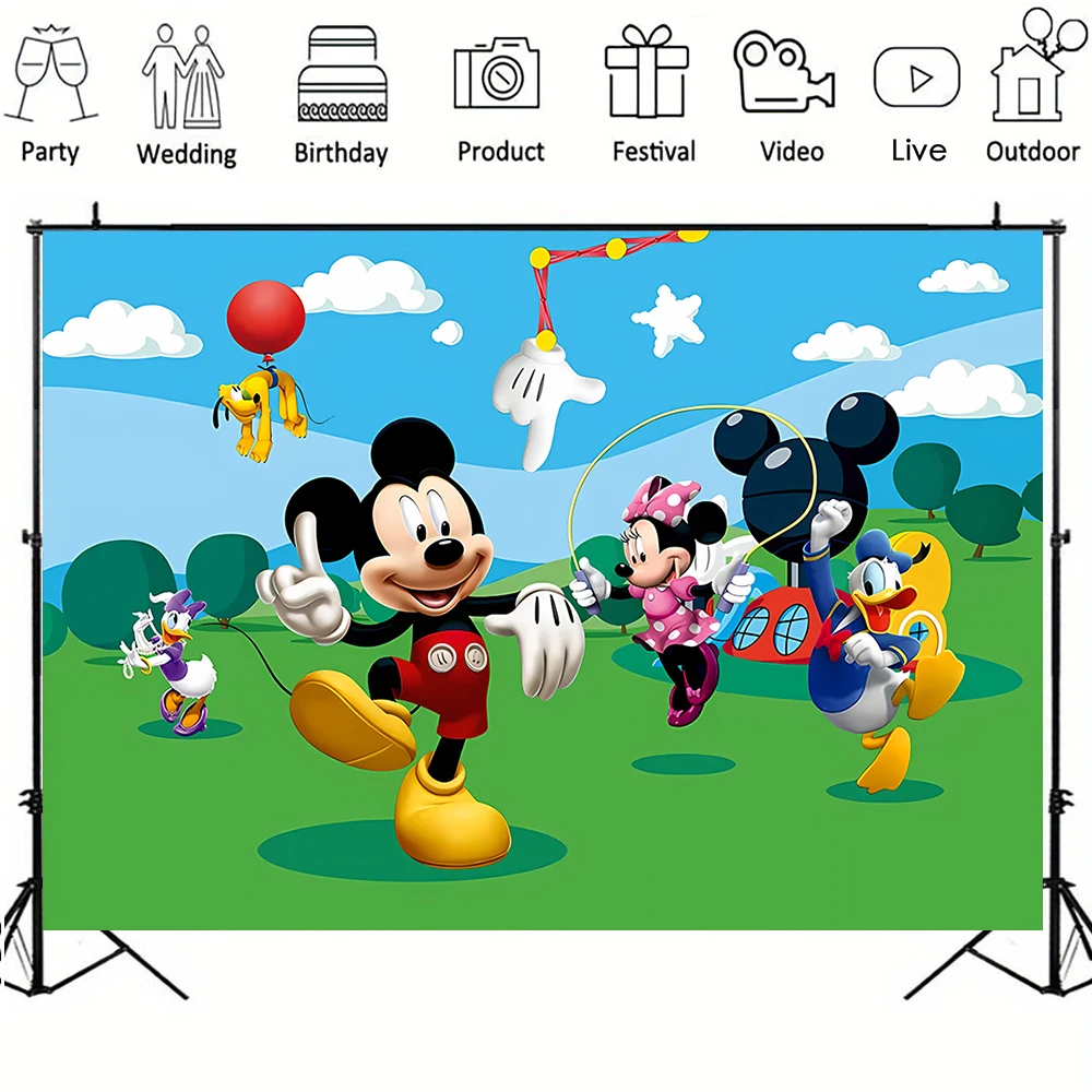 Mickey Mouse and His Friends Clubhouse Vinyl Backdrops Kids Birthday Party Decoration Photography Background Baby Shower Banner