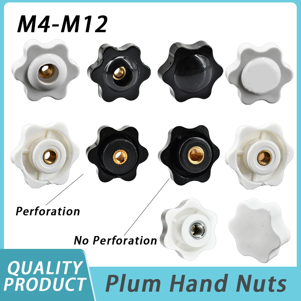 2-10szt Nakrętka pokrętła M4 M5 M6 M8 M10 M12 Czarny Biały Uchwyt zaciskowy Śliwkowy gwint Ręczne mechaniczne ręczne dokręcanie nakrętek gwiazdkowych