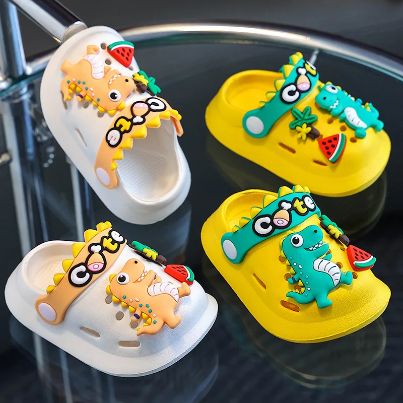 Children's Slippers Girls Baby Cartoon Cute Dinosaur Home Soft Sole Flat Sandals Slippers Kids Outdoor Beach Shoes Boy's Sandals