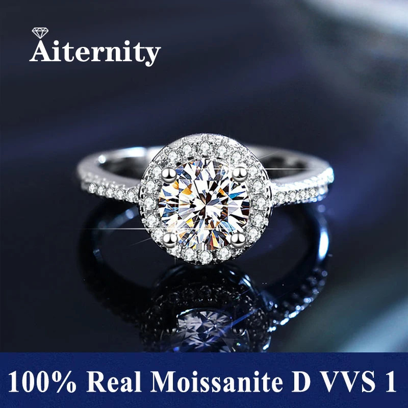 

100% Real Moissanite Ring D VVS1 Pass Diamond Test Pen Adjustable Size S925 Sliver GRA Certificate Wedding Rings for Women