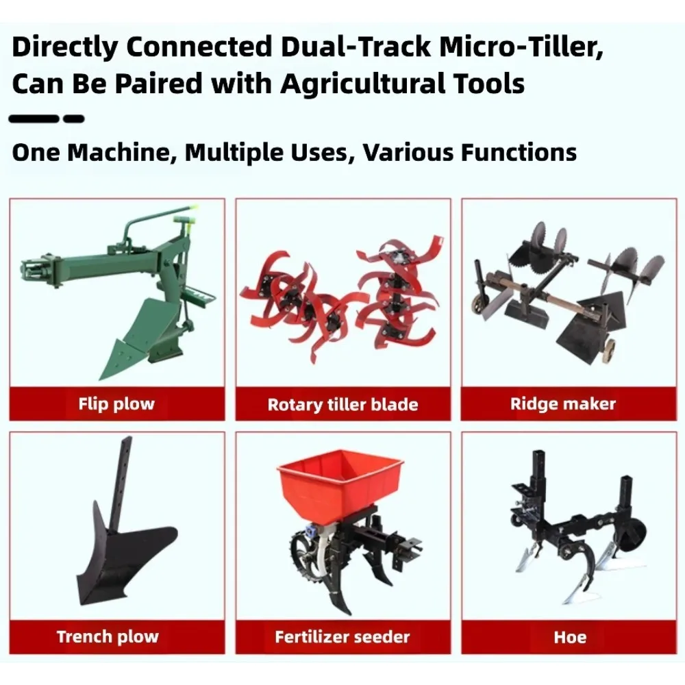 Hard Soil Direct Drive Micro Tiller Double Chain Rail Double Track Farm Cultivator For Plowing Loosening And Land Turning